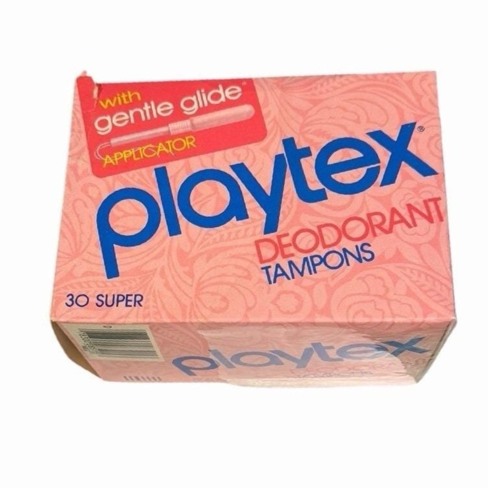 Vtg Prop Pink Box Playtex Deodorant Super‎ Tampons Gentle Glide 1977 2 Left
